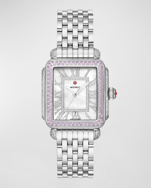 Michele White Deco Madison Pink Sapphire Watch