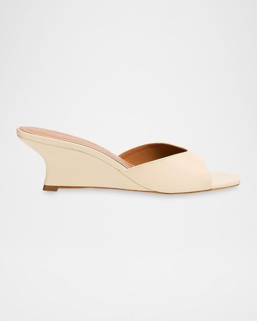 Staud White Brigitte Leather Wedge Mules
