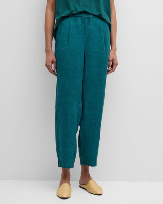Eileen Fisher Green Petite Delave-Dyed Organic Linen Lantern Pants
