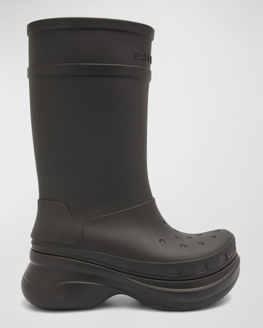 Balenciaga Black X Crocstm Tonal Rubber Rain Boots for men