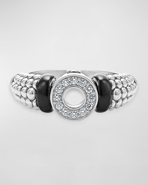 Lagos Metallic Black Ceramic Diamond Small Circle Ring