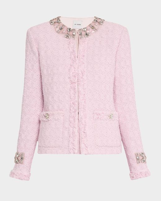 St. John Pink Crystal Metallic Honeycomb Stretch Jacket