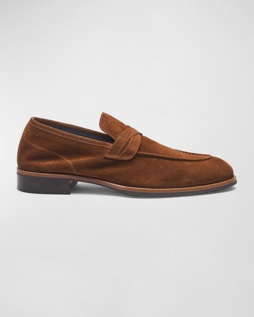 Di Bianco Brown Firenze Crisscross Suede Loafers for men