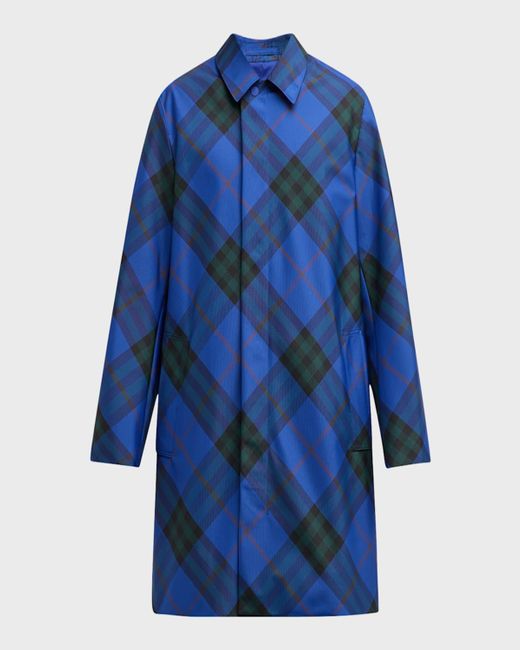 Burberry Blue Argyle Check Raincoat for men