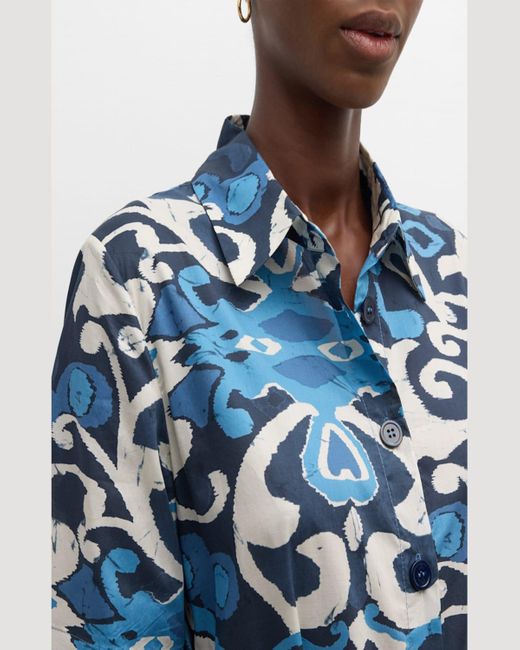 Evi Grintela Blue Valerie Abstract-Print Midi Shirtdress