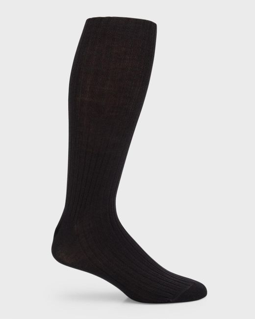 Neiman Marcus Black Ribbed Wool Over-calf Socks for men
