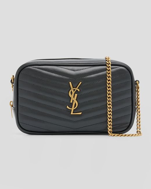 Saint Laurent Blue Lou Mini Ysl Camera Bag In Smooth Quilted Leather