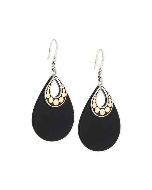 John Hardy Metallic 18k Yellow Gold And Sterling Silver Batu Carved Chain Earrings With Black Onyx