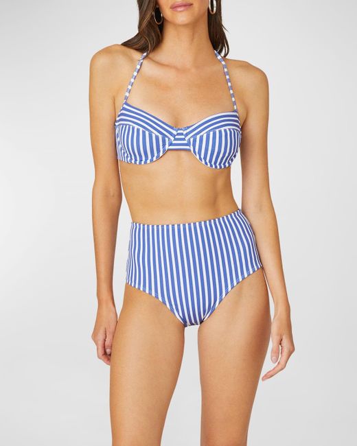 Shoshanna Blue Striped High-Waist Bikini Bottoms