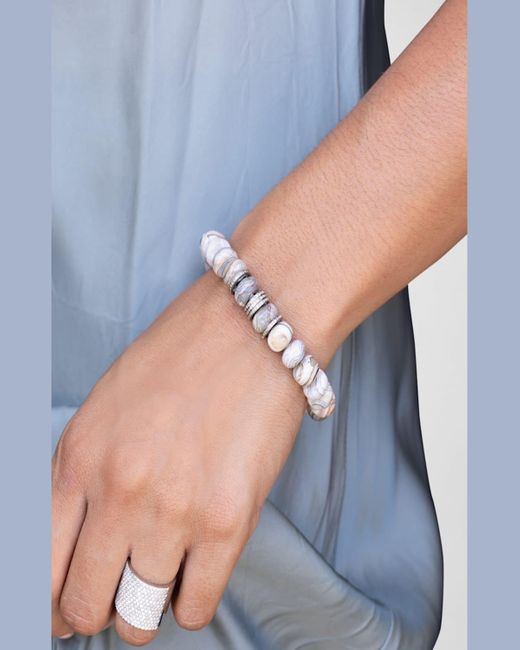 Sheryl Lowe Multicolor Cream Agate Beaded Bracelet With Pave Diamonds