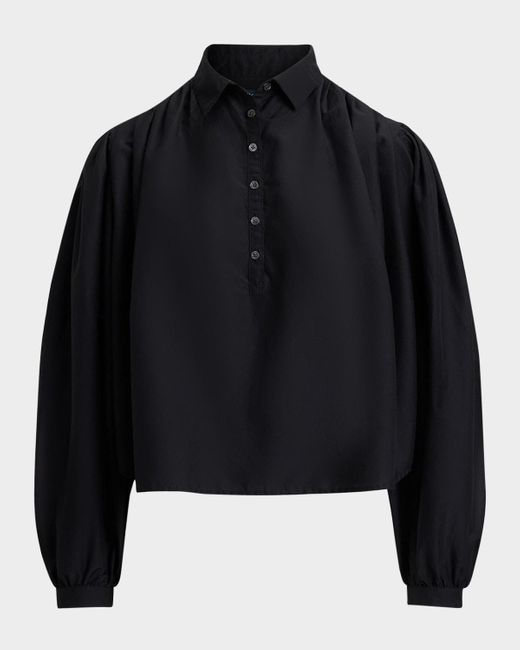 Polo Ralph Lauren Black Pleated Cotton-Silk Shirt