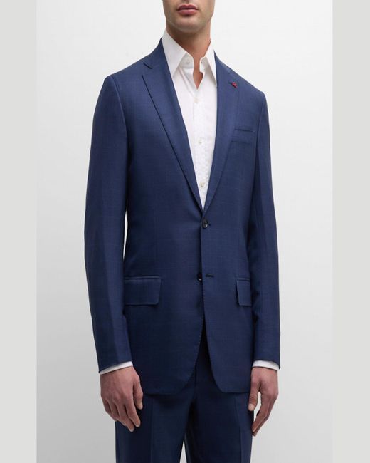 Isaia Blue Plaid Wool Suit for men