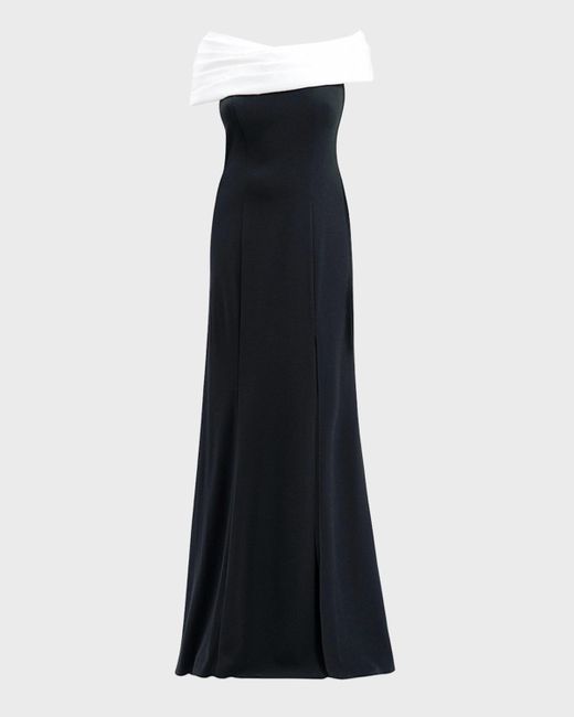 Tadashi Shoji Black Plus Size Off-Shoulder Two-Tone Column Gown