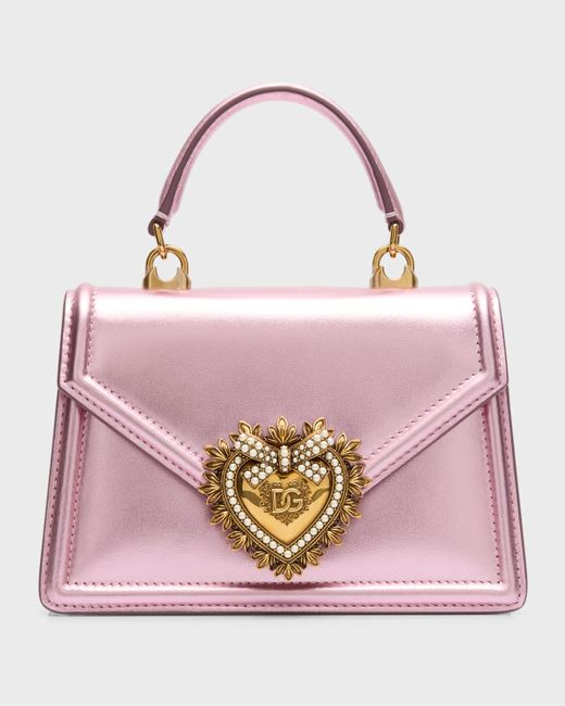Dolce & Gabbana Pink Devotion Mini Metallic Leather Top-Handle Bag