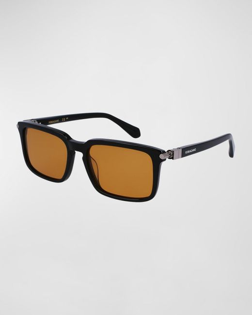 Ferragamo Brown Gancini Evolution Acetate Rectangle Sunglasses for men