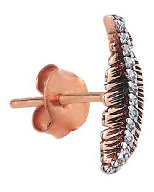 Kismet by Milka Pink 14k Rose Gold Diamond Feather Stud Earring (single)