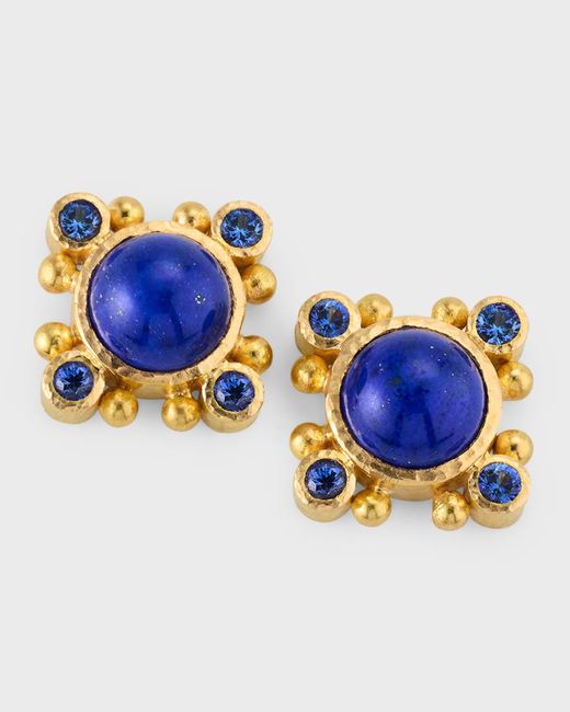 Elizabeth Locke 19k Lapis Stud Earrings With Blue Sapphires