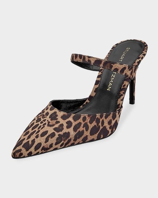 Stuart Weitzman Brown Stuart Power 85Mm Leopard-Print Mules