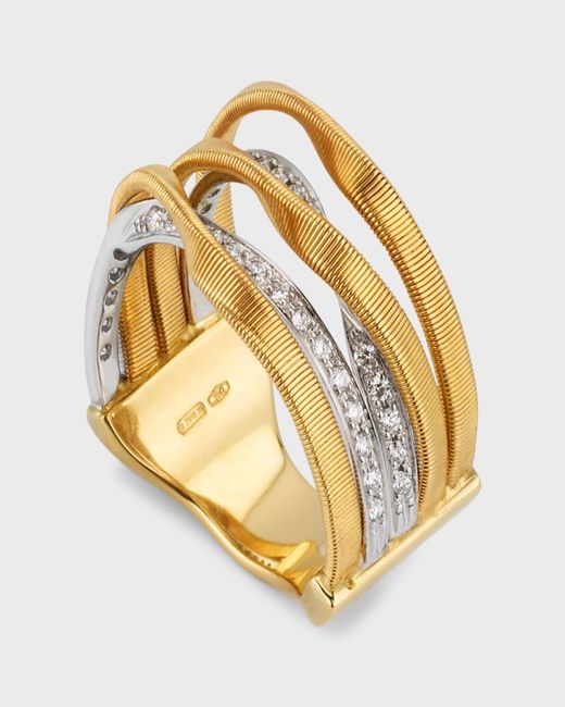 Marco Bicego Metallic 18k Yellow Gold Marrakech Five Strand Ring With Diamonds, Size 7