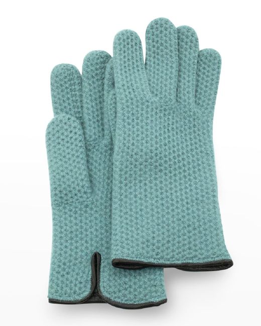 Portolano Green Honeycomb Stitched Cashmere Gloves