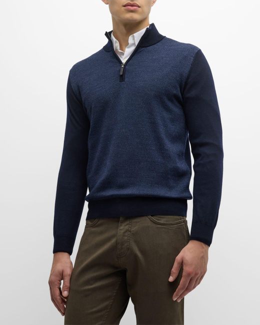 Canali Blue Wool Quarter-Zip Sweater for men
