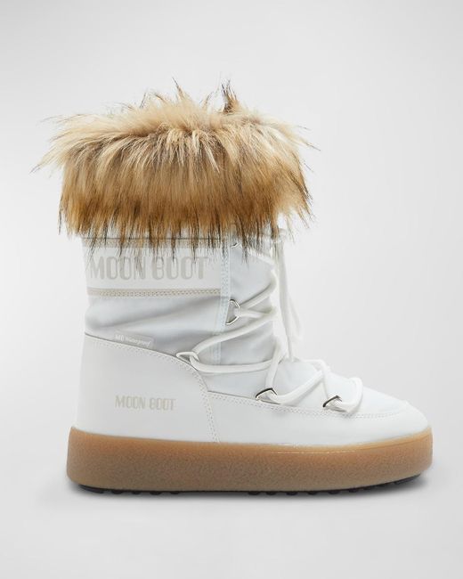 Moon Boot White Ltrack Monaco Faux Fur-Trimmed Shell And Faux Leather Snow Boots
