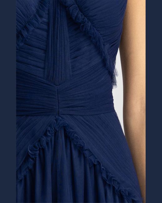 Zac Posen Blue Sleeveless Pleated Tulle Gown