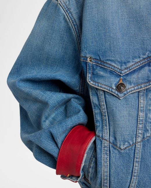 Versace Blue Blouson Leather-Lined Denim Jacket
