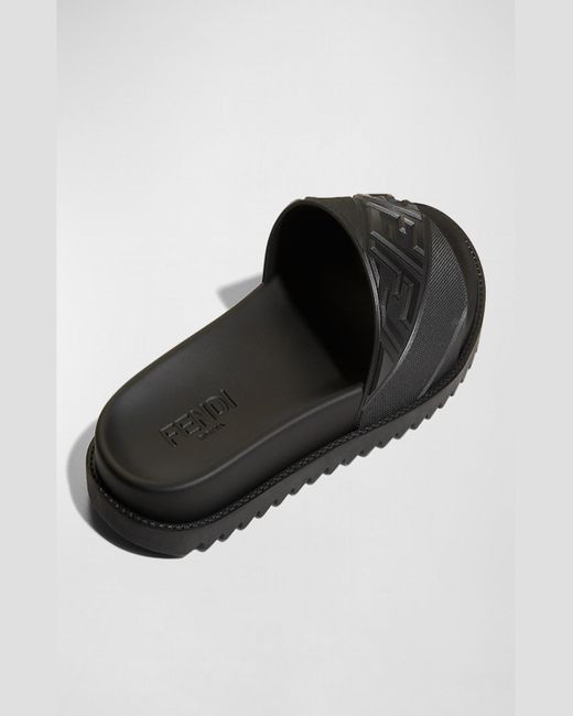 Fendi Black Ff Logo Slide Sandals for men