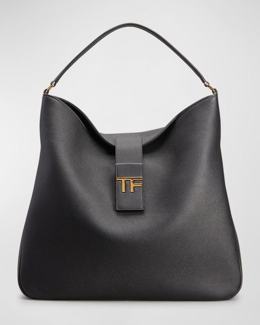 Tom Ford Black Tf Medium Hobo In Grained Leather