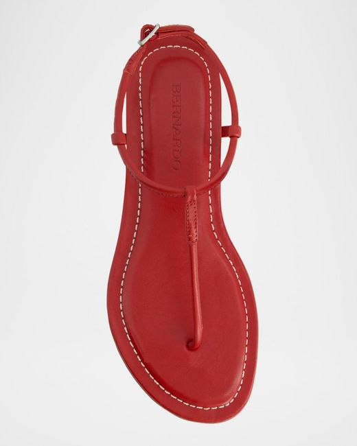 Bernardo Red Hercu Leather Ankle-Strap Flat Sandals