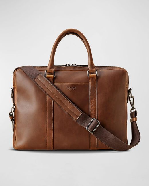 Shinola Brown Navigator Leather Laptop Briefcase for men