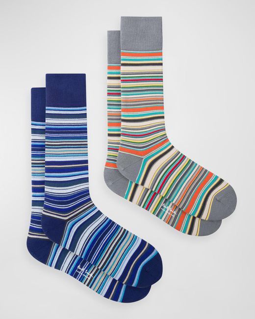 Paul Smith Blue 2-Pack Signature Stripe Crew Socks for men