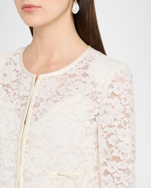 LoveShackFancy White Junetta Floral Lace Cropped Jacket