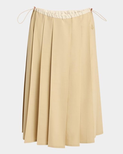 Moncler Natural Pleated Drawstring Midi Skirt