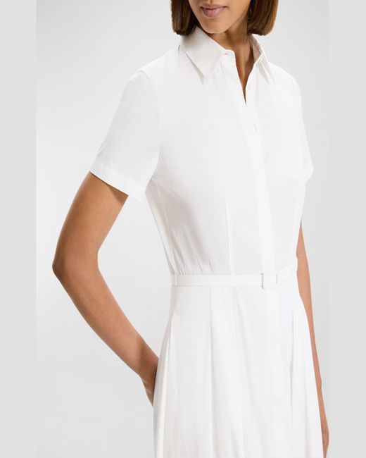 Theory White Downing Cotton Short-Sleeve Midi Shirtdress