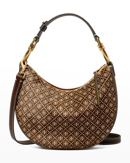 Tory Burch T Monogram Mini Crescent Crossbody Bag In Brown Lyst 6627