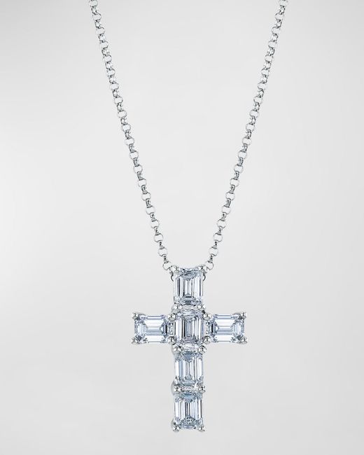 Neiman Marcus White 18K Emerald Cut Diamond Cross Necklace