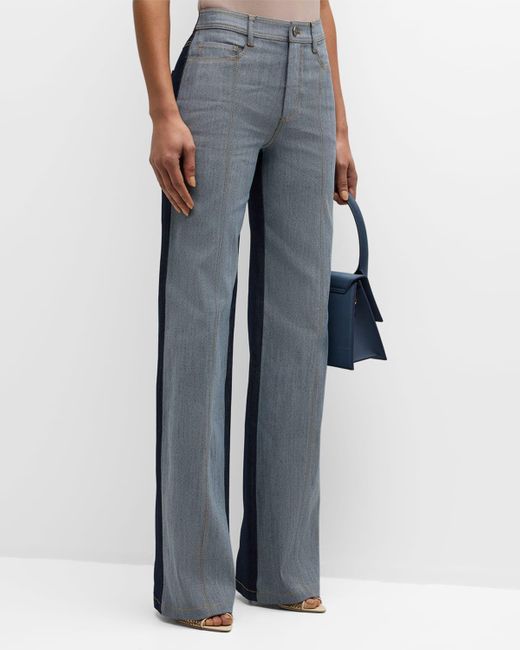 Cinq À Sept Blue Verona Two-tone Wide-leg Denim Pants