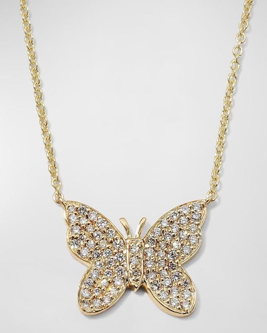 Sydney Evan White Pave Diamond Butterfly Pendant Necklace