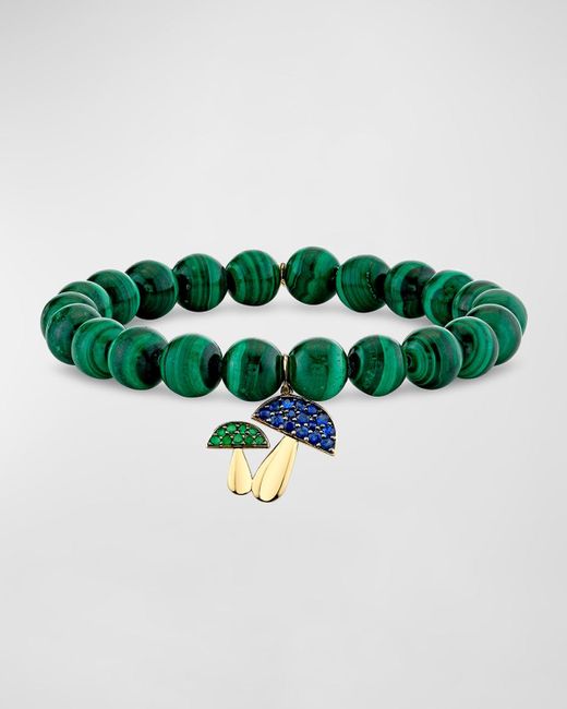 Sydney Evan Green 14K Beaded Bracelet With Large Mushroom Emerald And Sapphire Charm