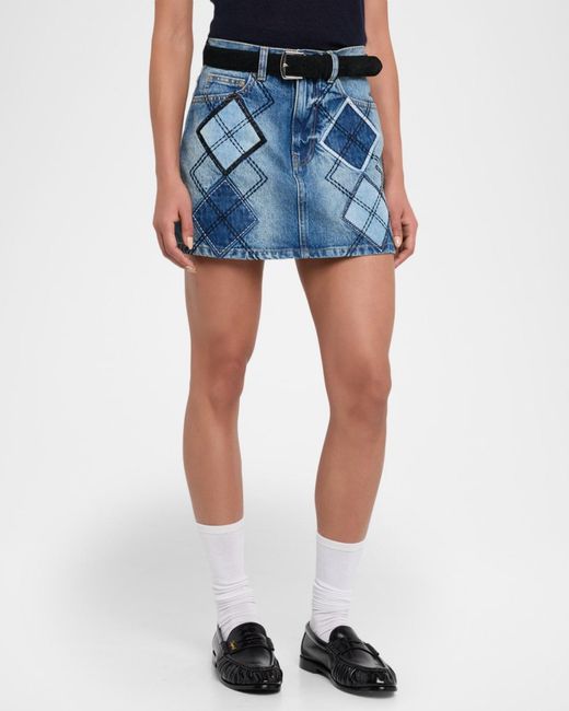Marc Jacobs Blue Argyle Patchwork Denim Mini Skirt