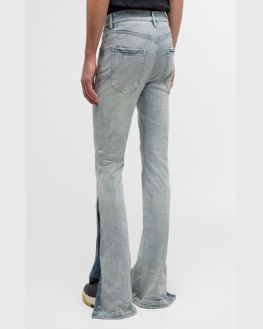 Purple Blue Crystal Side-Snap Flare Jeans for men