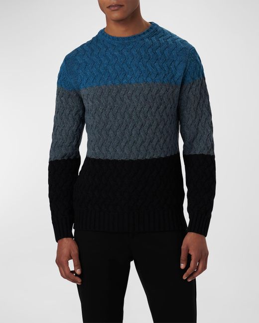 Bugatchi Blue Colorblock Knit Sweater for men