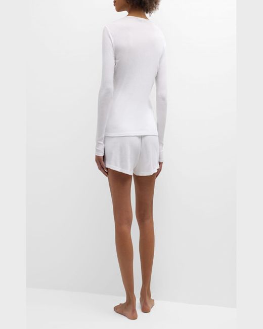 Skin White Ribbed Long-Sleeve Pima Cotton Pajama Set