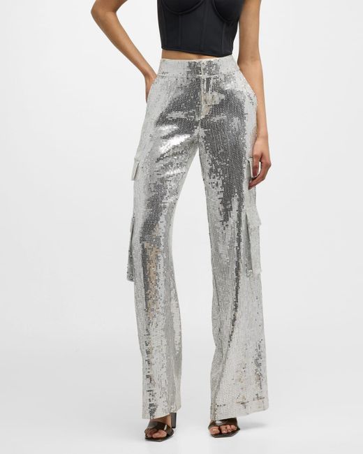 Alice + Olivia Gray Hayes Sequined Wide-Leg Cargo Pants