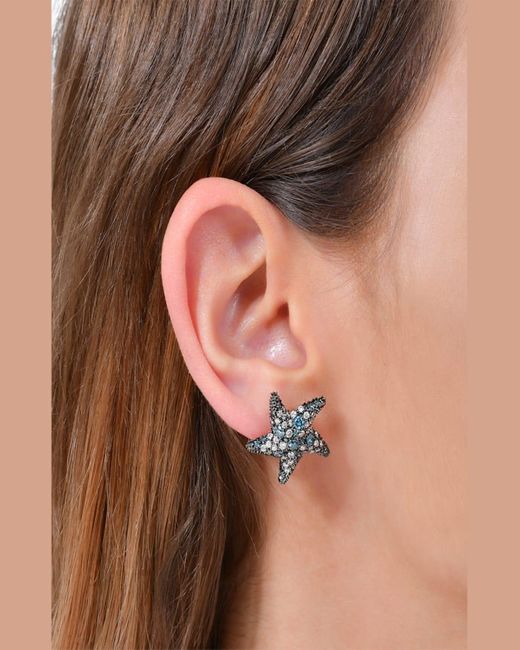 BeeGoddess Starfish Blue And White Diamond Earrings