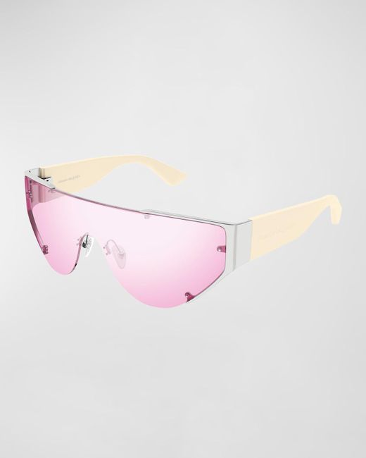 Alexander McQueen Pink Semi-rimmed Metal & Acetate Shield Sunglasses