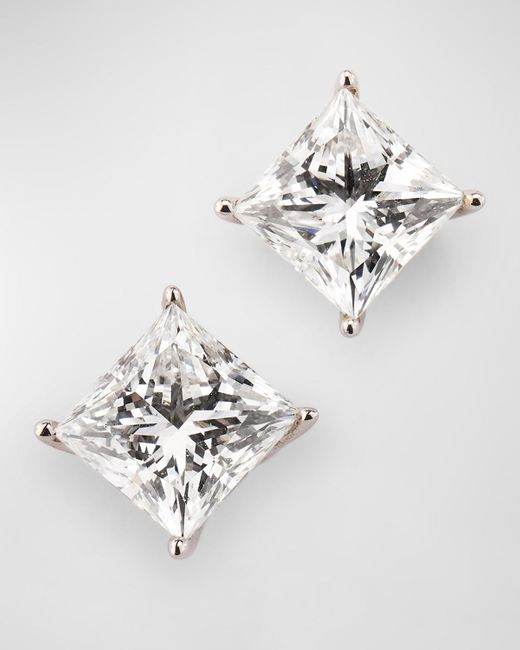 Neiman Marcus White Lab Grown Diamond 18K Princess Cut Stud Earrings, 3.0Tcw