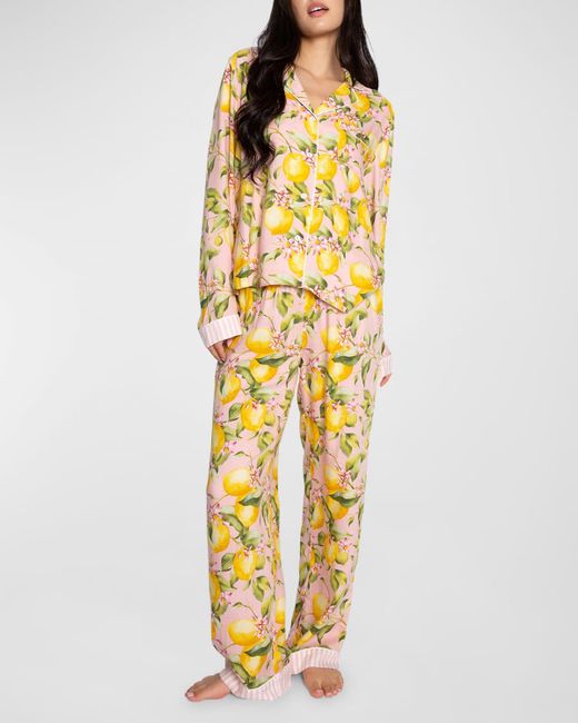 Pj Salvage Yellow In Full Bloom-Print Sateen Pajama Set